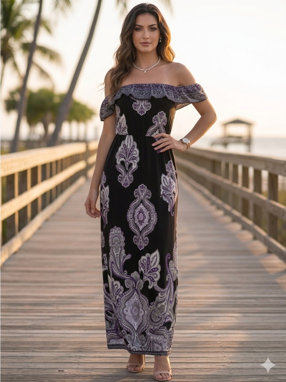 White House Black Market Paisley Off-Shoulder Maxi Dress S